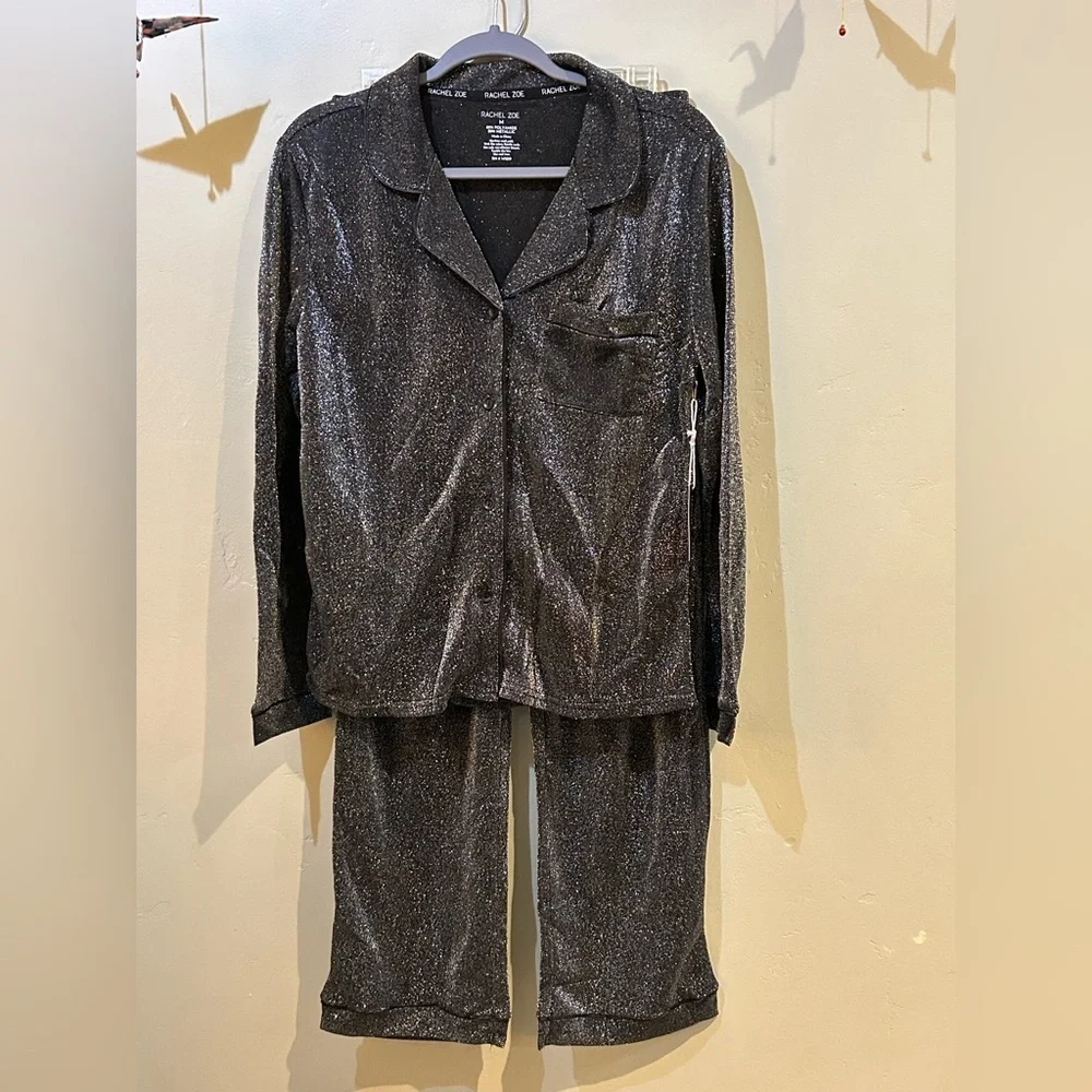 RACHEL ZOE 2 Piece Silver Metallic Shimmer Pajama Set. Women’s Size Medium.